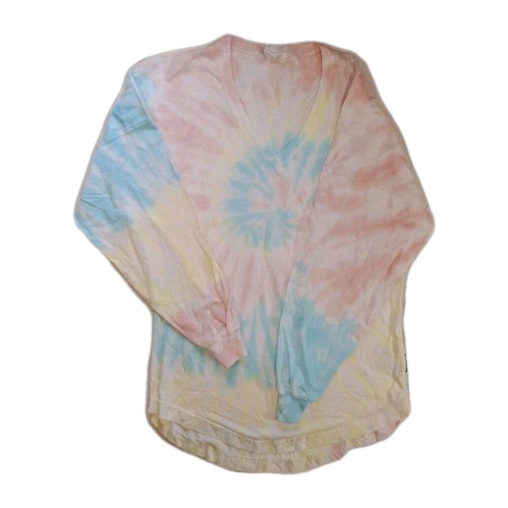 Spirit Jersey Blank Tie Dye VNeck Long Sleeve Pullover Shirt Women's Size XS